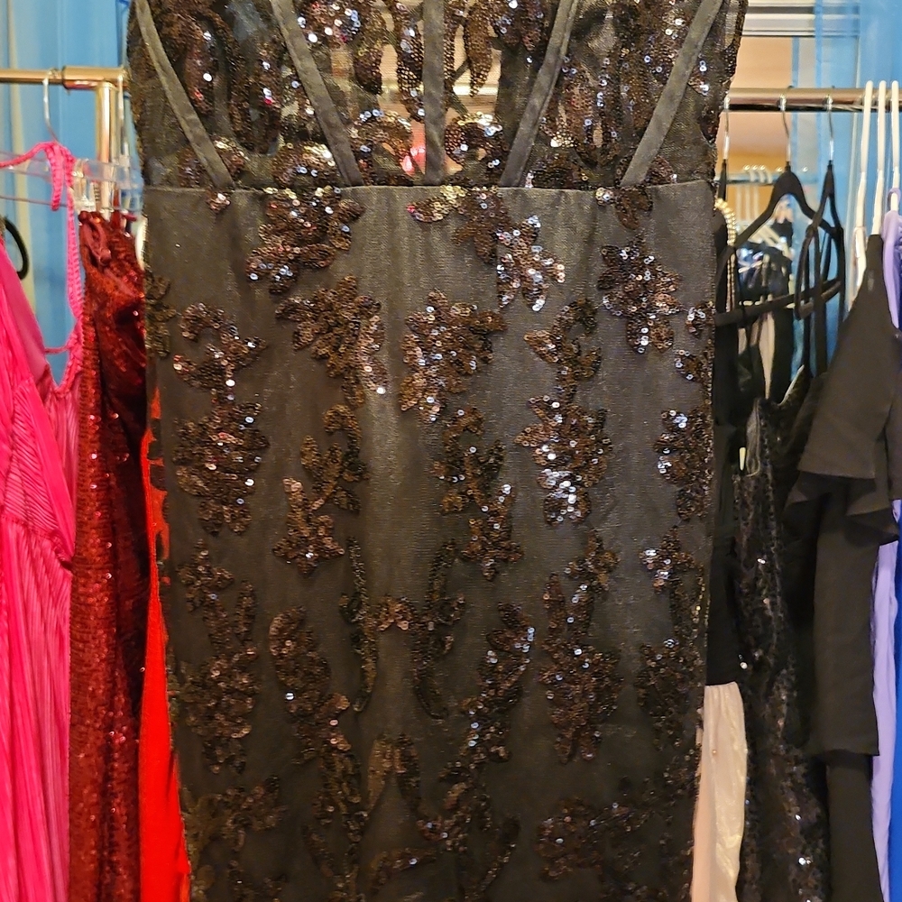 Elegant Black Sequin Mini Dress